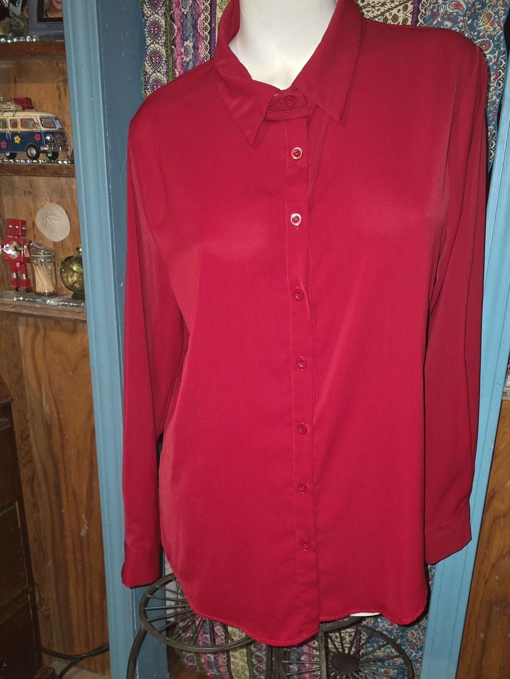 Tailored Red Button-Down Collared Shirt